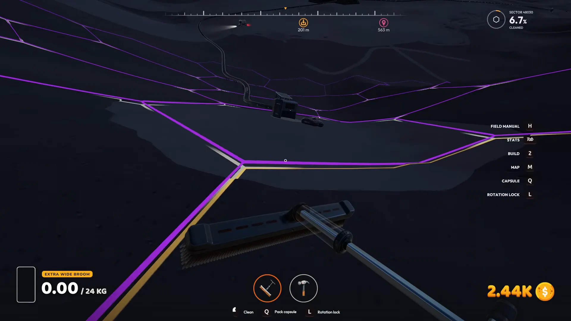 Moon Sweepers moon map with robot cleaning coverage